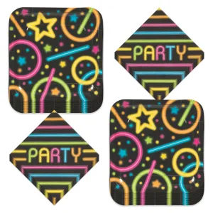 Neon Glow Party Paper Dinner Plates and Lunch Napkins (Serves 16)