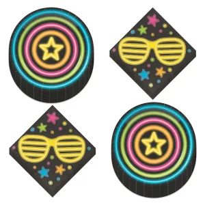 Neon Party Glow Paper Dessert Plates and Beverage Napkins (Serves 16)