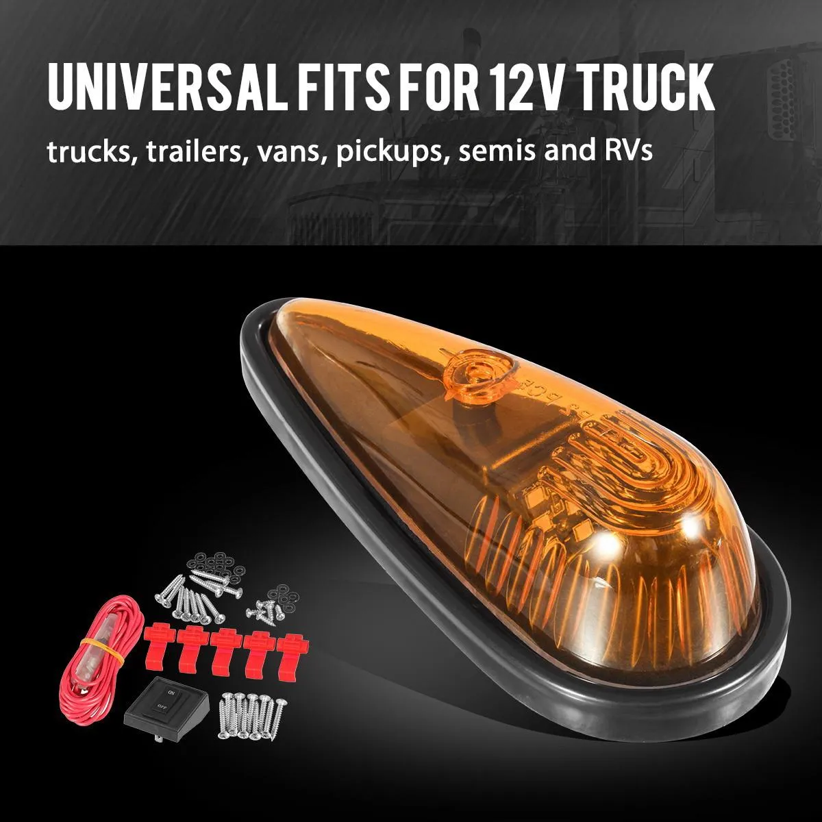 Partsam Amber Teardrop Cab Light 9LED Cab Marker Light 5pcs Front Rear Top Clearance Roof Running Light with Wiring Pack for Trucks, Vans, Pickups, semis and RVs