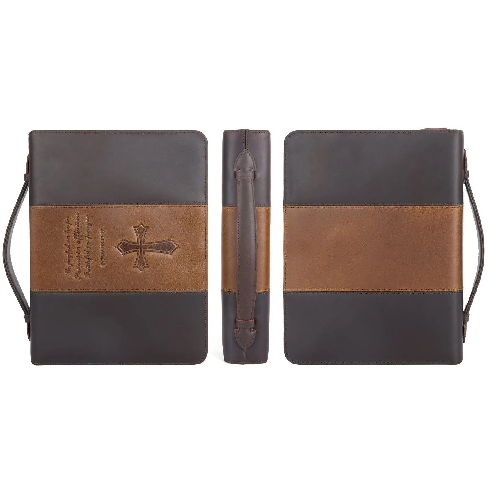 Polare Full Grain Leather Bible Case Book Protective Holder Bible Cover Church Bag Christian Religious Carrying Organizer Portfolio