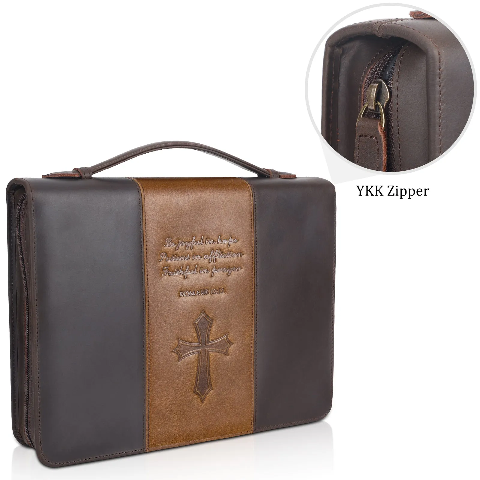 Polare Full Grain Leather Bible Case Book Protective Holder Bible Cover Church Bag Christian Religious Carrying Organizer Portfolio