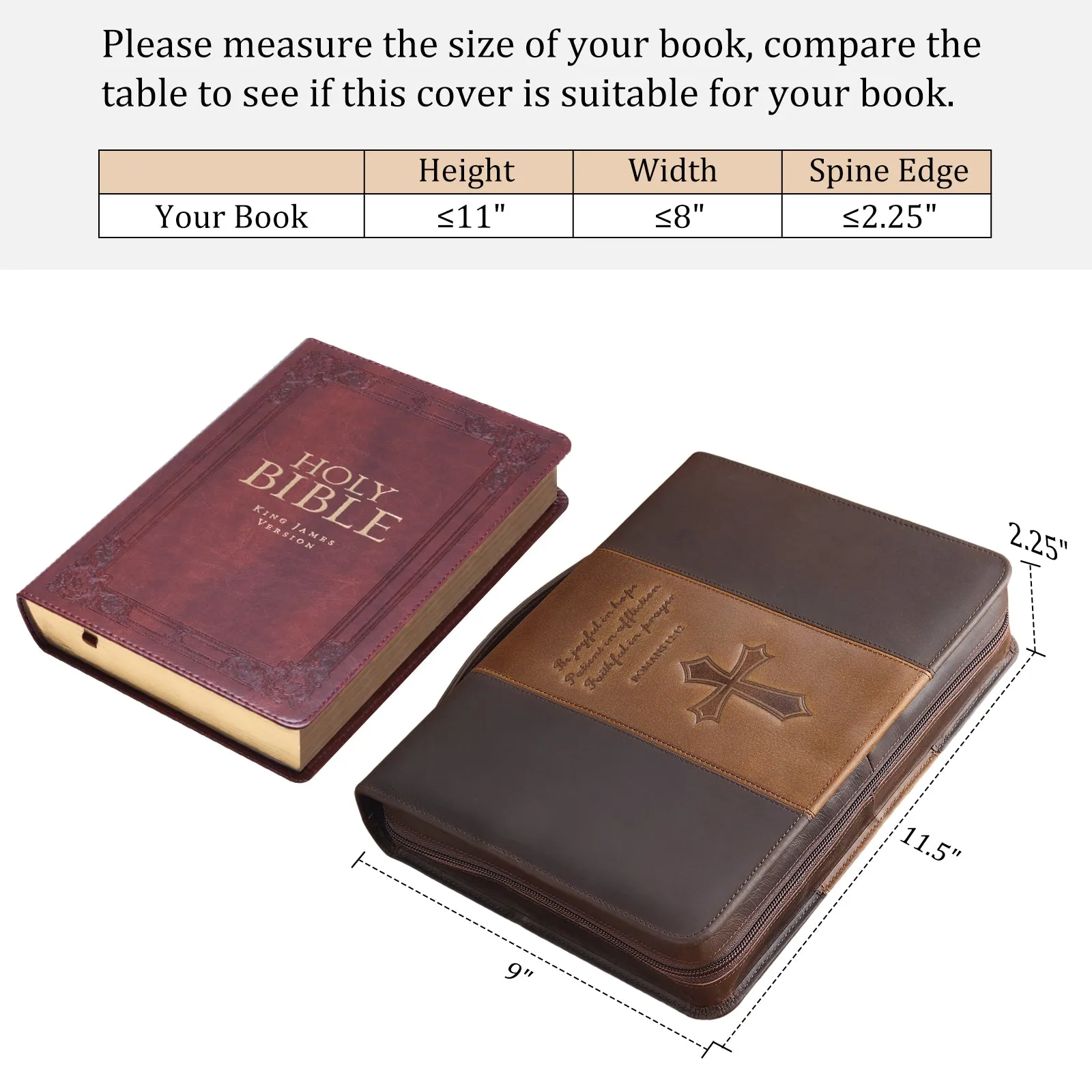 Polare Full Grain Leather Bible Case Book Protective Holder Bible Cover Church Bag Christian Religious Carrying Organizer Portfolio