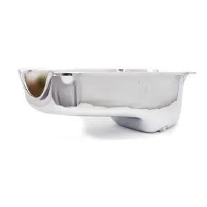 Racing Power Rear Sump Oil Pan - 4 Quart - 8 in Deep - Chrome - 1 Piece Seal - Small Block Chevy