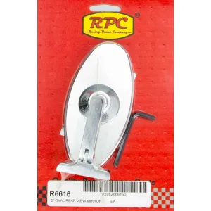 Racing Power Rear View Mirror 5" Oval Screw-On Steel - Chrome