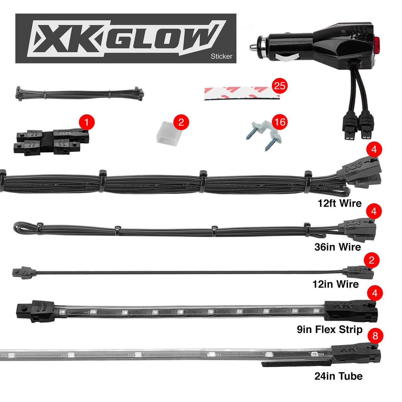 XKGlow Single Color Underglow LED Accent Light Car/ Truck Kit [8x24" Tube   4x8" Strip] Red/ Green/ Blue/ Light Blue/ White/ Amber/ Pink