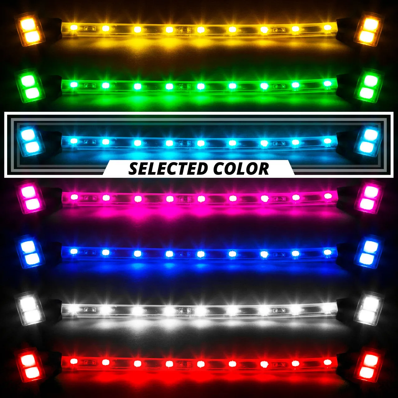 XKGlow Tube Single Color Underglow LED Accent Light Car/ Truck Kit [4pc 8" Strip] Red/ Green/ Blue/ Light Blue/ White/ Amber/ Pink