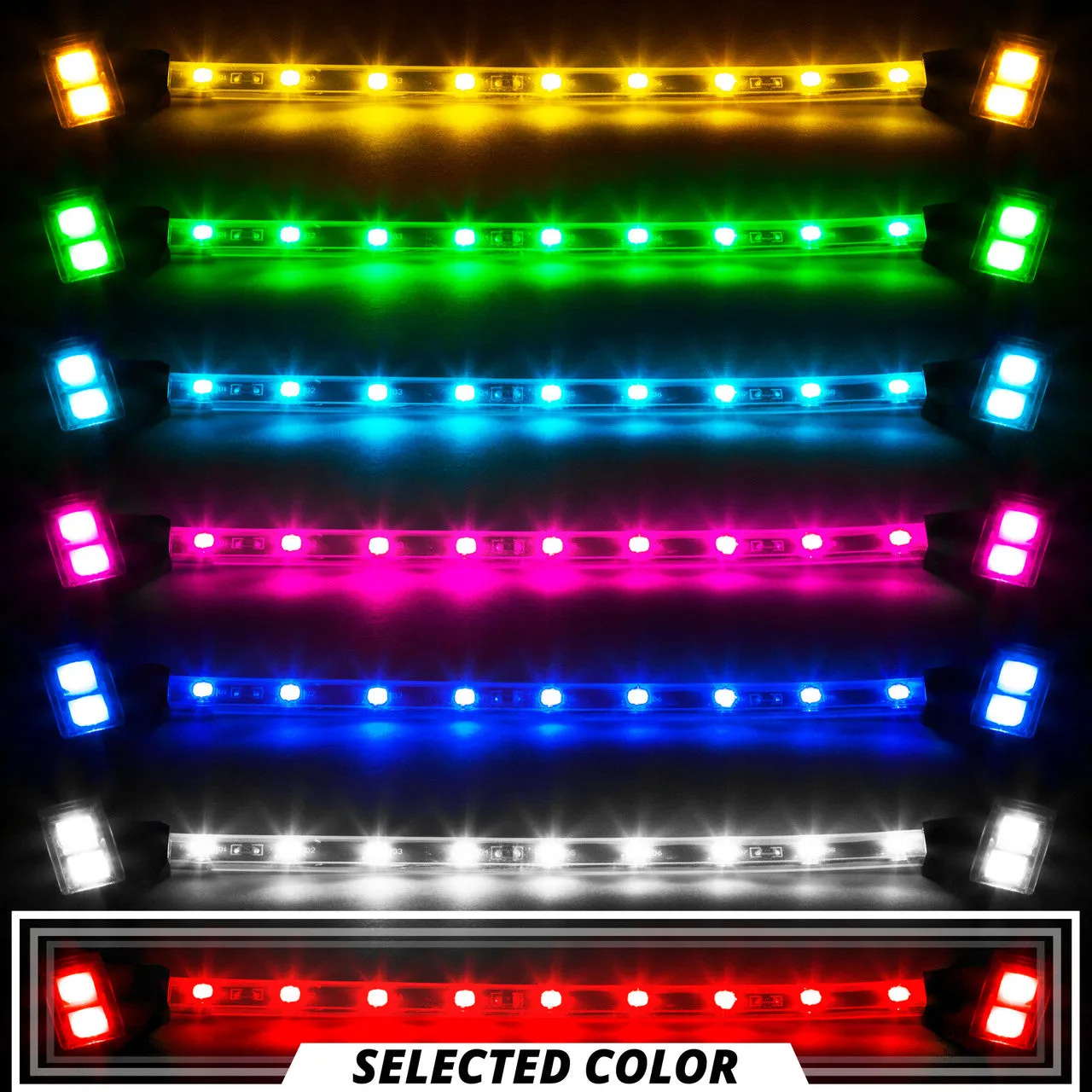XKGlow Tube Single Color Underglow LED Accent Light Car/ Truck Kit [4pc 8" Strip] Red/ Green/ Blue/ Light Blue/ White/ Amber/ Pink