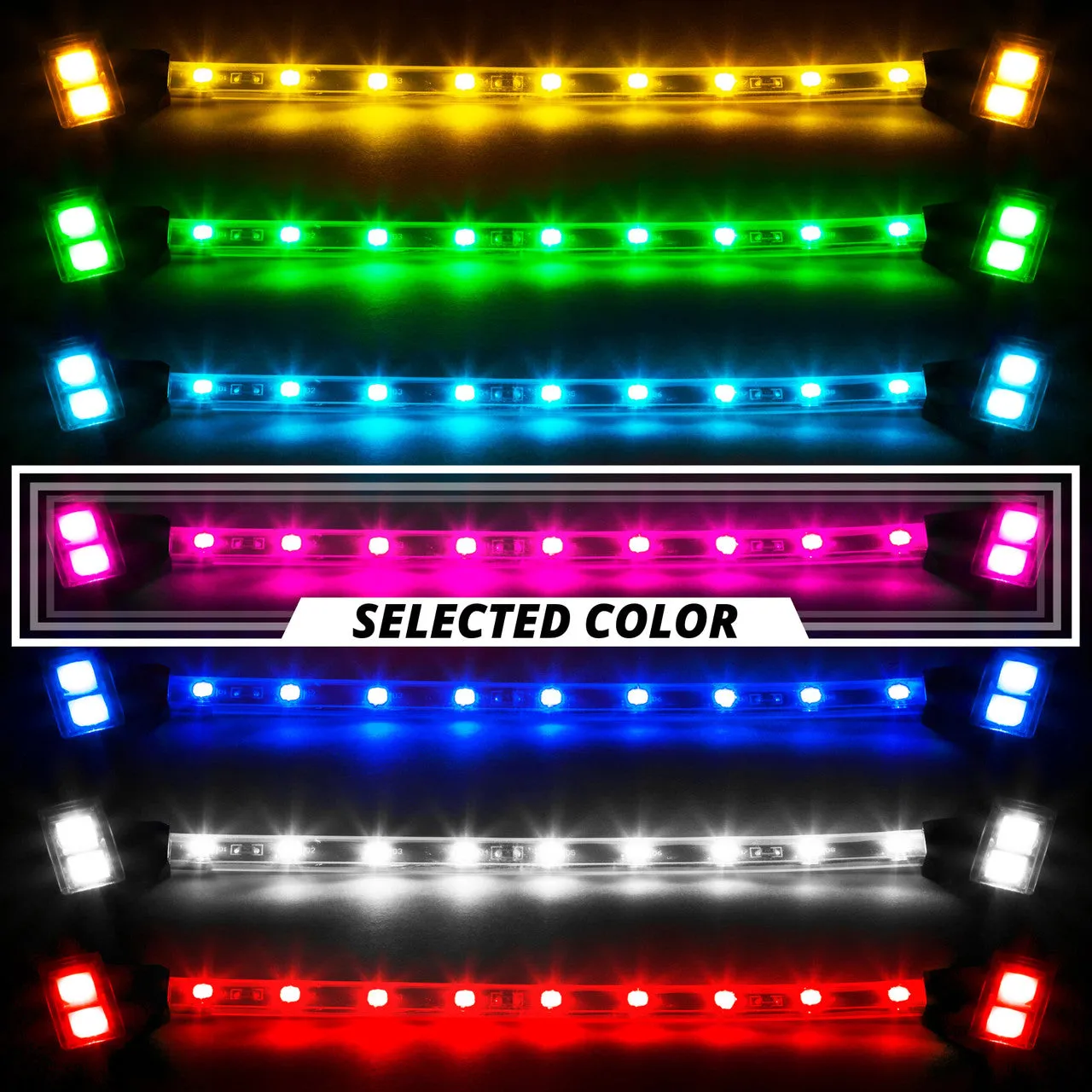 XKGlow Tube Single Color Underglow LED Accent Light Car/ Truck Kit [8pc 24" Strip] Red/ Green/ Blue/ Light Blue/ White/ Amber/ Pink