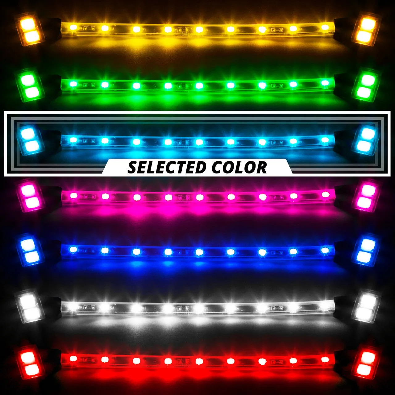 XKGlow Tube Single Color Underglow LED Accent Light Car/ Truck Kit [8pc 24" Strip] Red/ Green/ Blue/ Light Blue/ White/ Amber/ Pink